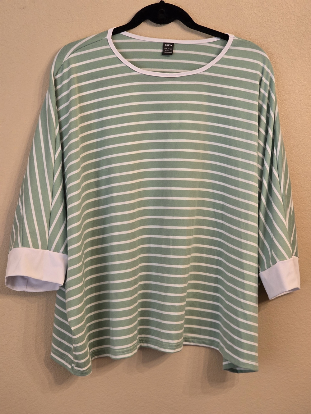 SHEIN Mint Green and White Striped Dolman Sleeve Top Oversized Size Large - Picture 1 of 5